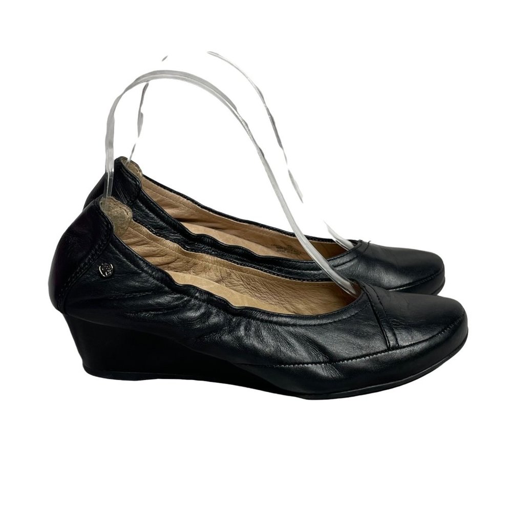 Nurture 6 black leather wedges